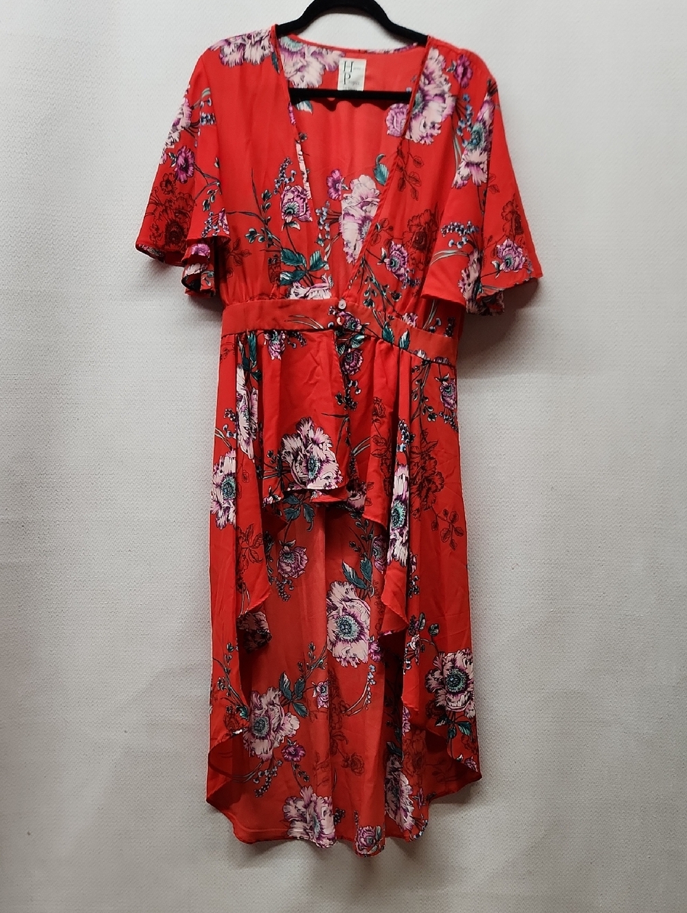 Floral Red High-Low Tunic Dress